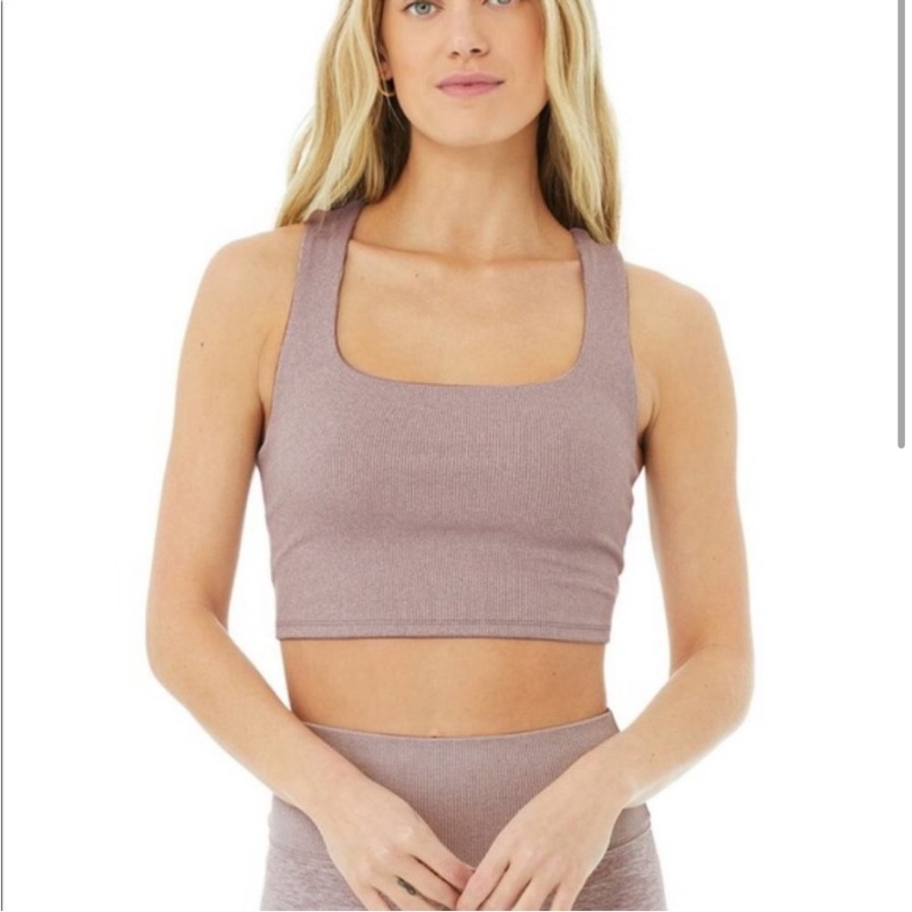 Alo Yoga Alosoft Ribbed Chic Bra Tank in Lavender Dusk Heather Small